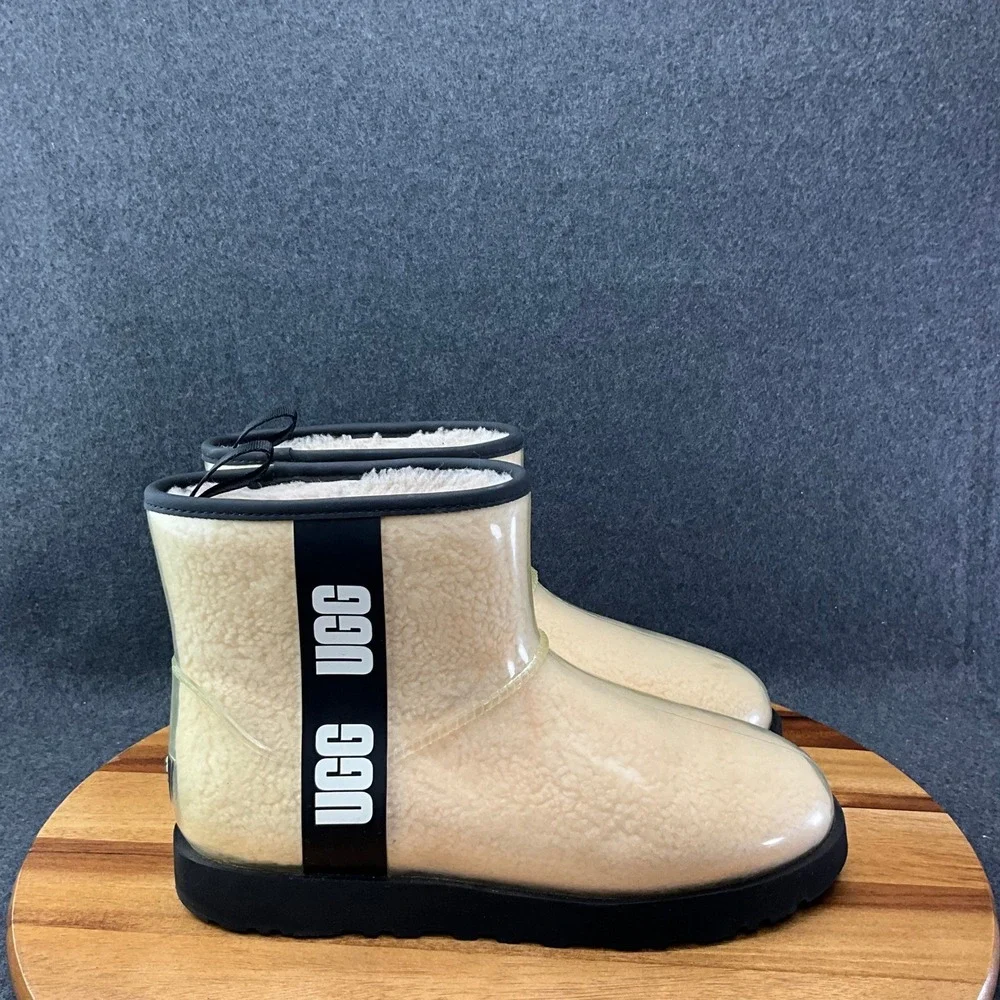Ugg Classic Mini Clear Natural /Black Women's Waterproof Rain Boots US 11